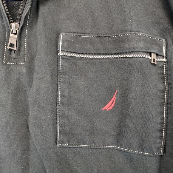 Vtg Nautica Pullover 1/4 Zip Sweatshirt Mens XXL Black White Stitching Mock Neck - Picture 10 of 10